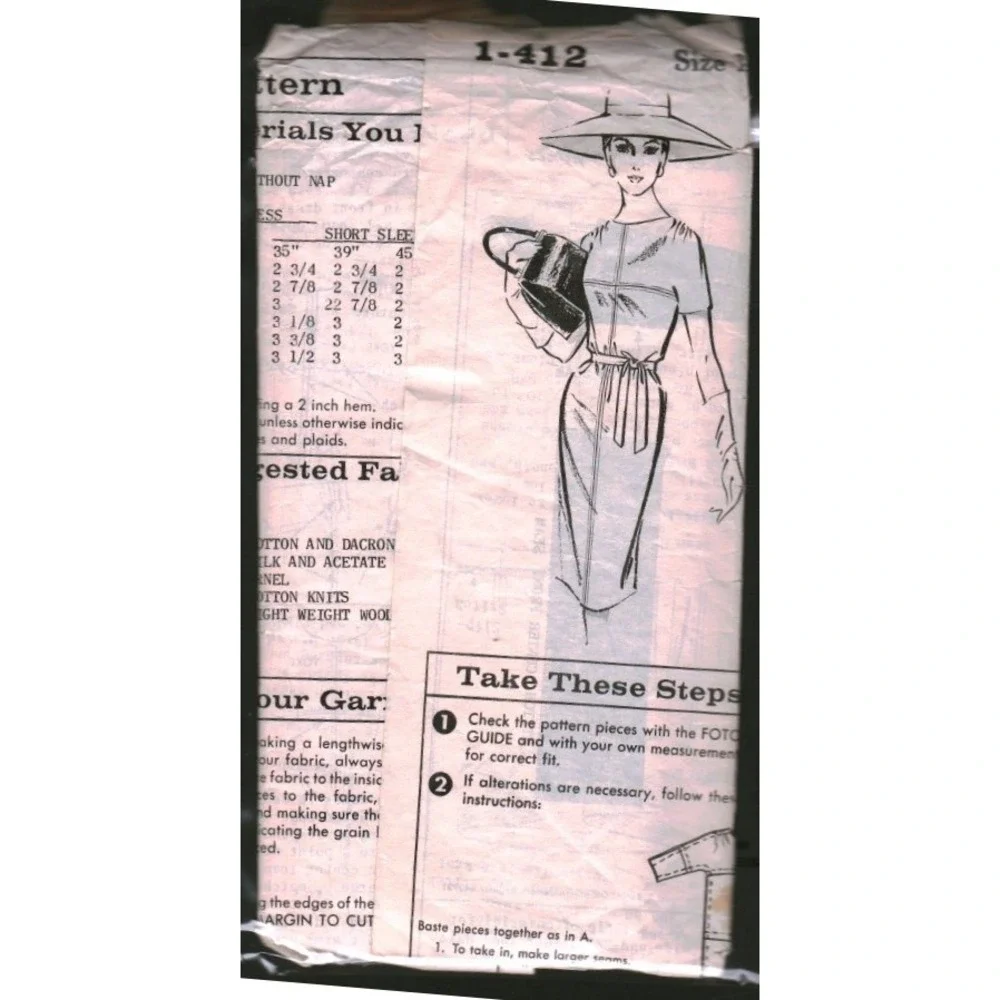 Vintage Sheath Dress Sewing Pattern 1-412 Mid-Century Mod Size 12 Bust 32
